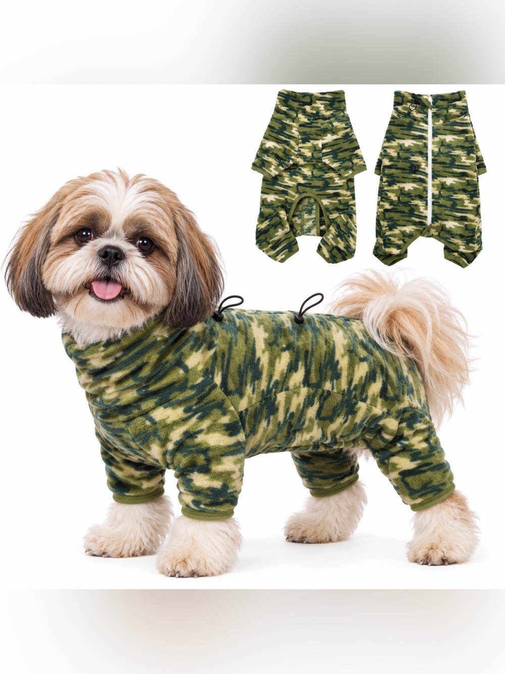 Small Dog Camo Coat Fleece Jumpsuit Cold Weather Pet Outfit Size Small